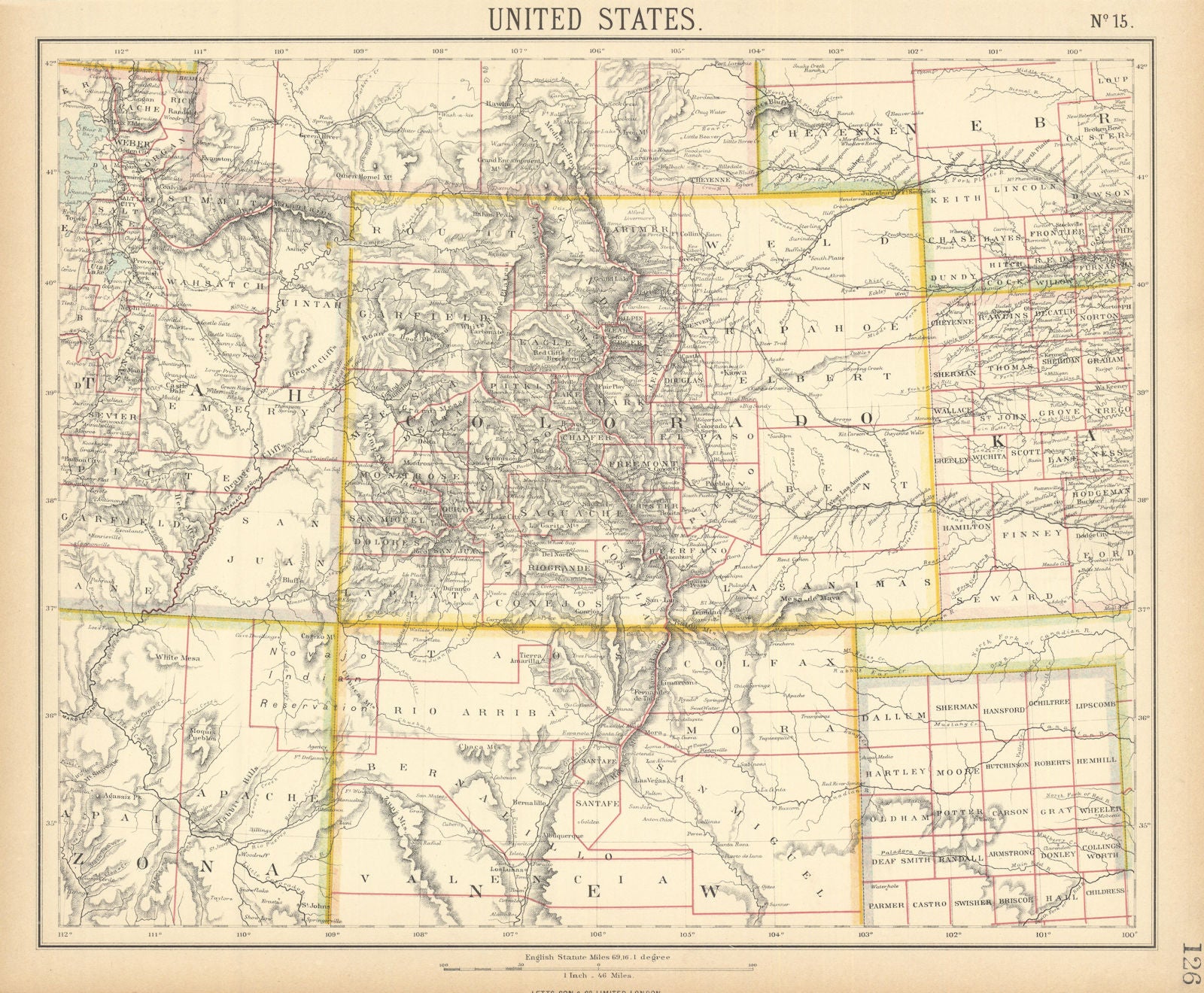 COLORADO & ROCKY MOUNTAINS. Utah New Mexico Denver. Railroads. LETTS 1892 map